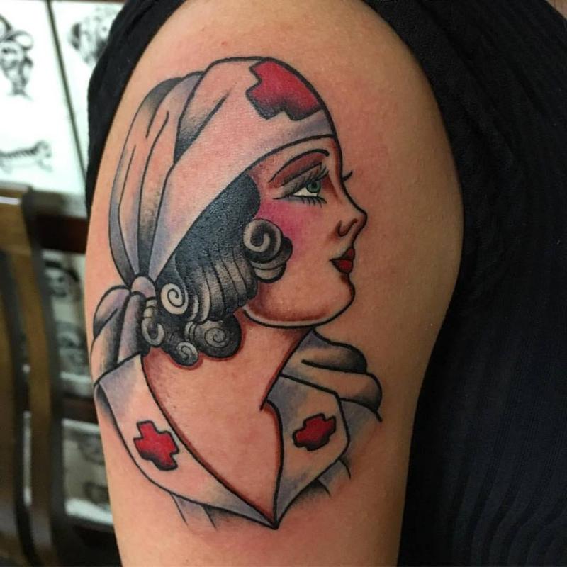 What do you guys think of my traditional nurse tattoo? I absolutely love it  done at Relics in Arkansas : r/traditionaltattoos