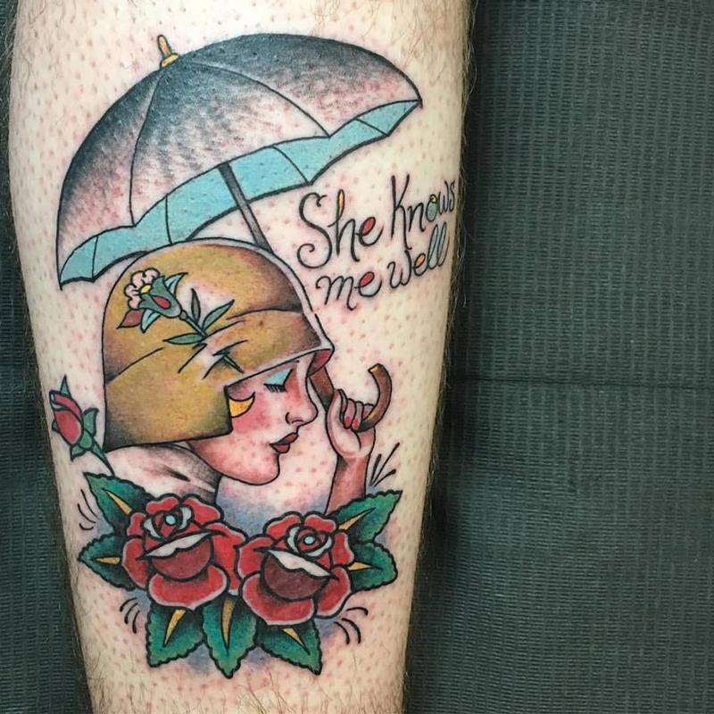 Girl with Umbrella by Adam Lauricella TattooNOW