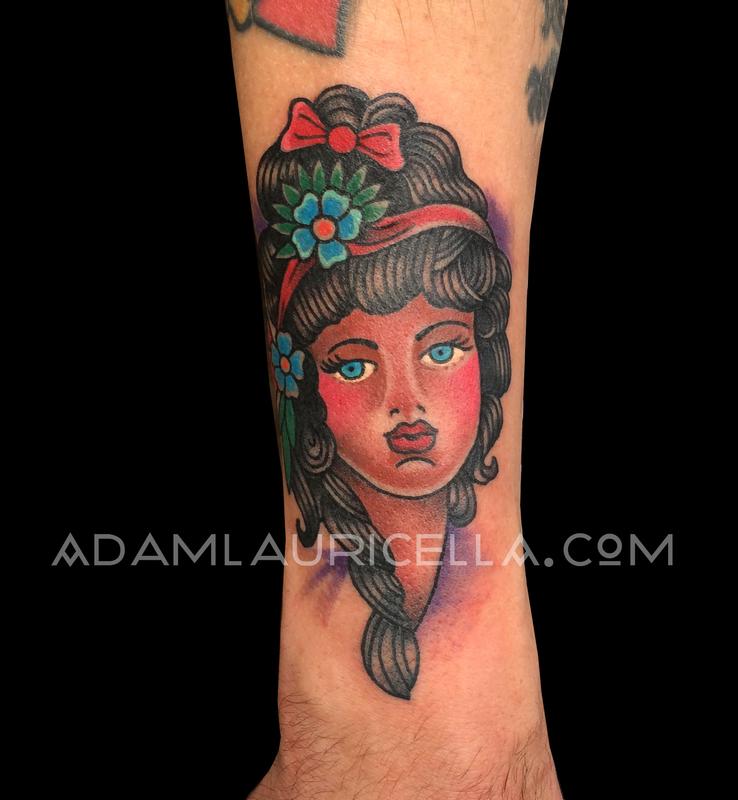 Sailor Jerry Girl Head Tattoo by Adam Lauricella TattooNOW
