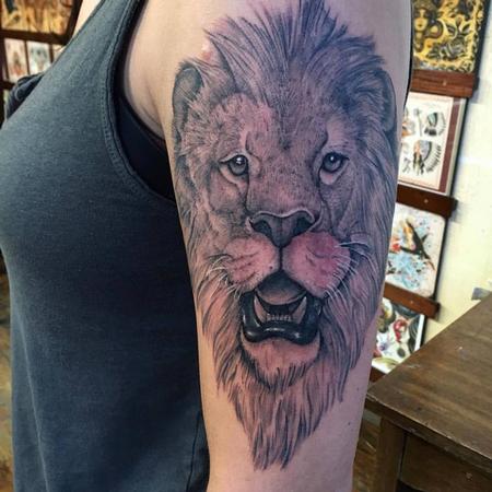 Tattoos - Black and Grey Lion Portrait - 129050