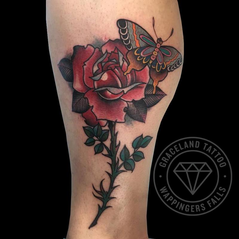 Butterfly And Rose Tattoo By Adam Lauricella Tattoonow