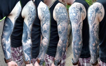 Tattoos - Fully Healed Evil Themed Sleeve Tattoo - 128317