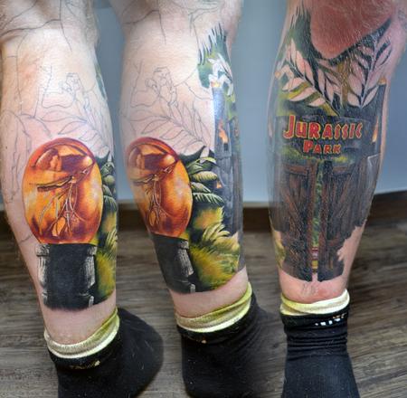 Alan Aldred - Jurassic Park Leg Sleeve Tatoo
