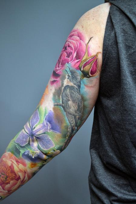 Alan Aldred - Work In Progress Nature Floral Sleeve Tattoo