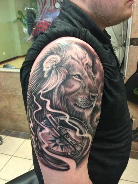 Tattoos - Lion/Compass Tattoo - 125797