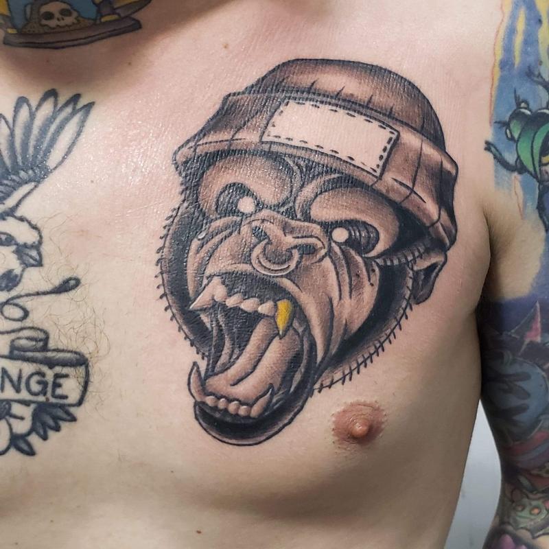 Tattoo tagged with bird rhino cheetah lion outline bw deer gorilla  chest  inkedappcom
