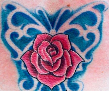 Tattoos - Rose and Negative Butterfly Background - 140959