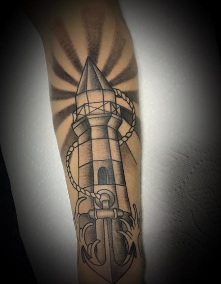 Nick Sadler (MADISON) - Lighthouse,waves, anchor, and rays 
