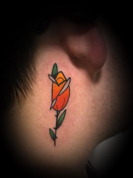 Tattoos - Neo Traditional Rose on neck  - 140863