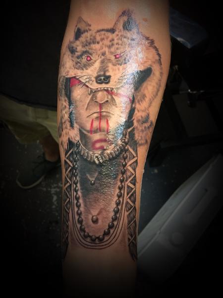Tattoos - Native American black and grey color infused  - 140127
