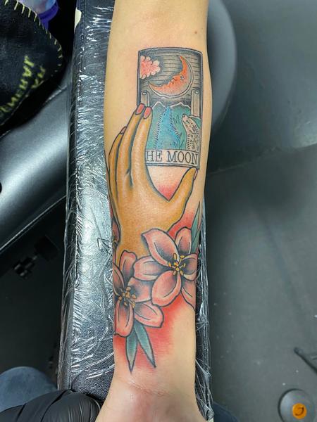 Tattoos - Lillies & Hand holding Tarot Card - 142022