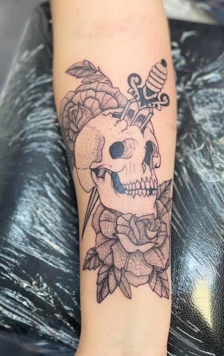 Tattoos - Skull rose dagger - 143476