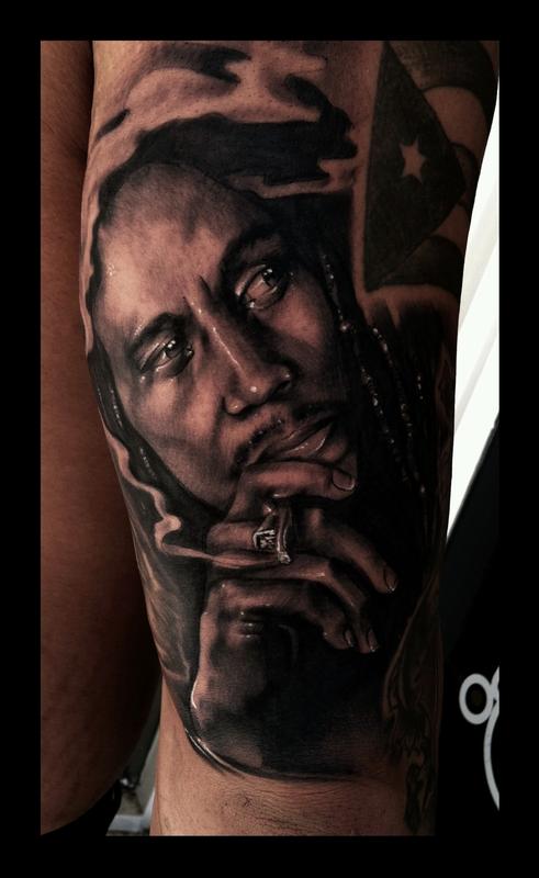 Bob Marley Black and Grey Portrait Brent Olson Art Junkies Tattoo by Brent Olson: TattooNOW