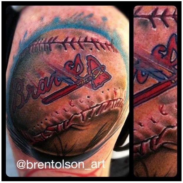 realistic color braves baseball tattoo, Brent Olson Art Junkies Tattoo by Brent Olson: TattooNOW