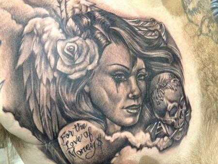 Tattoos - black and grey realistic portrait tattoo, Big Gus Art Junkies Tattoo - 70841