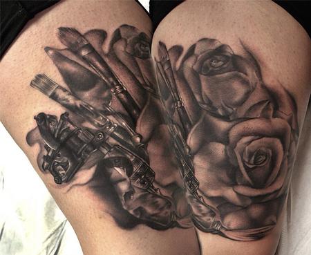 Black and grey roses and art supplies by Ryan Mullins: TattooNOW