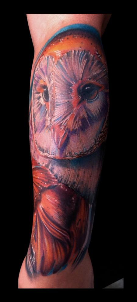 Tattoos - Owl realistic color tattoo Brent Olson Art Junkies Tattoo - 62086