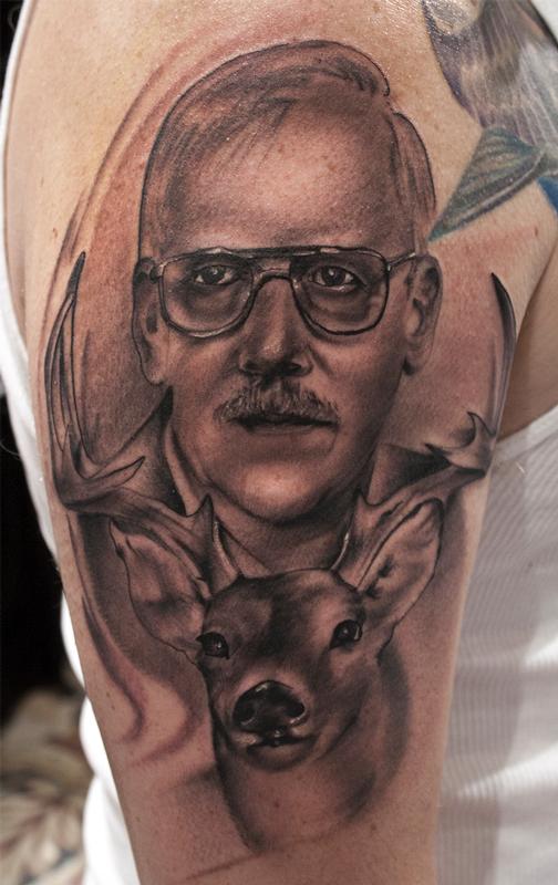 black and gray realistic portrait with deer tattoo, Ryan Mullins Art  Junkies Tattoo by Ryan Mullins: TattooNOW
