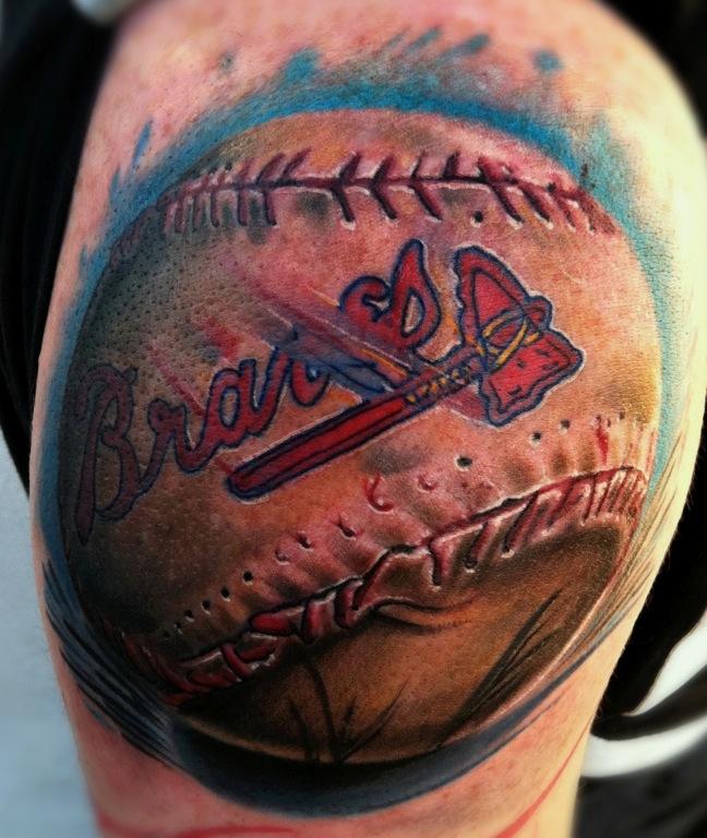 Realistic Braves Baseball Color Custom Tattoo Brent Olson Art Junkies Tattoo by Brent Olson: TattooNOW