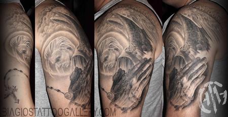 Tattoos - St. Michael with Praying hands and rosary beads - 122925