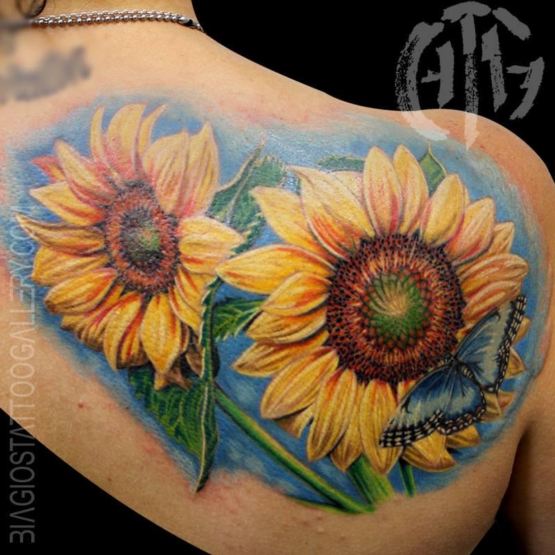 Sunflowers with Blue Butterfly Sunflowers with Blue Butterfly