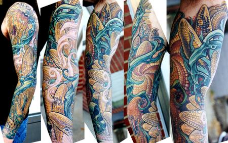 Color sleeve tattoo by Don McDonald at Bodyworks Tattoo