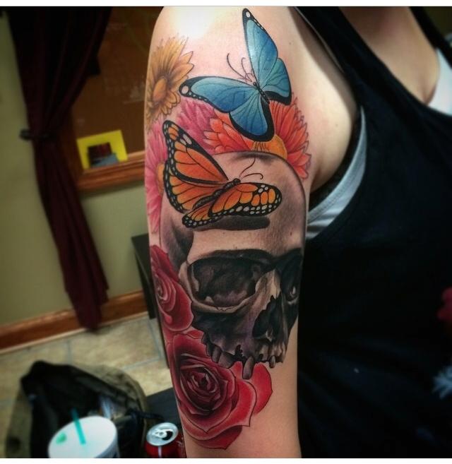Colorful butterfly half sleeve tattoos