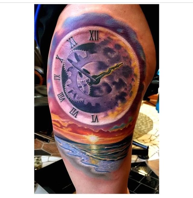 Sunset on the Beach Color Tattoo by JD Dreyer TattooNOW