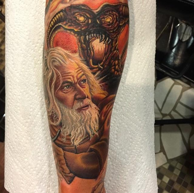 A couple of years old now but I finally got a good picture of my Lord of  the Rings sleeve done by Ashley Newton  Between the lines  Lincoln UK   rtattoos