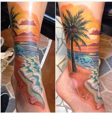 Free Hand Beach Scene Cover-Up by Timothy B Boor: TattooNOW