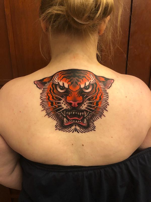 Tiger head and dagger done by David at Southside in Austin  rtattoos
