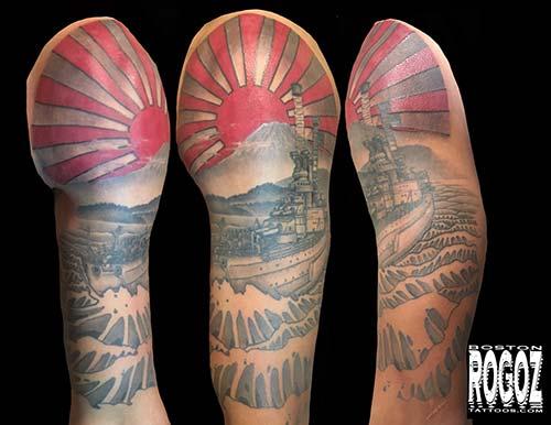 Battleship half sleeve by Boston Rogoz: TattooNOW Battleship half sleeve by Boston Rogoz: TattooNOW
