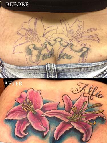 cover up tattoo by Jules Wicked Twin Tattoos Black and purple lily t   TikTok