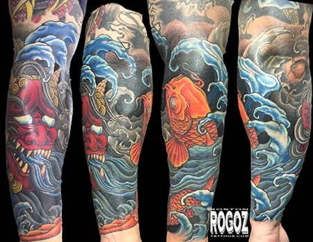 Koi and Oni forearm tattoo by Boston Rogoz: TattooNOW Koi and Oni forearm tattoo by Boston Rogoz: TattooNOW