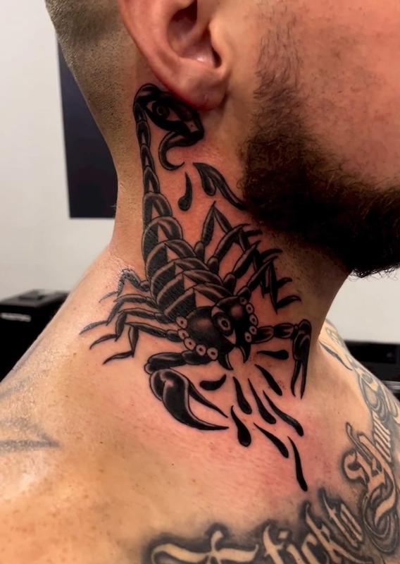New school style scorpion tattoo located on the neck