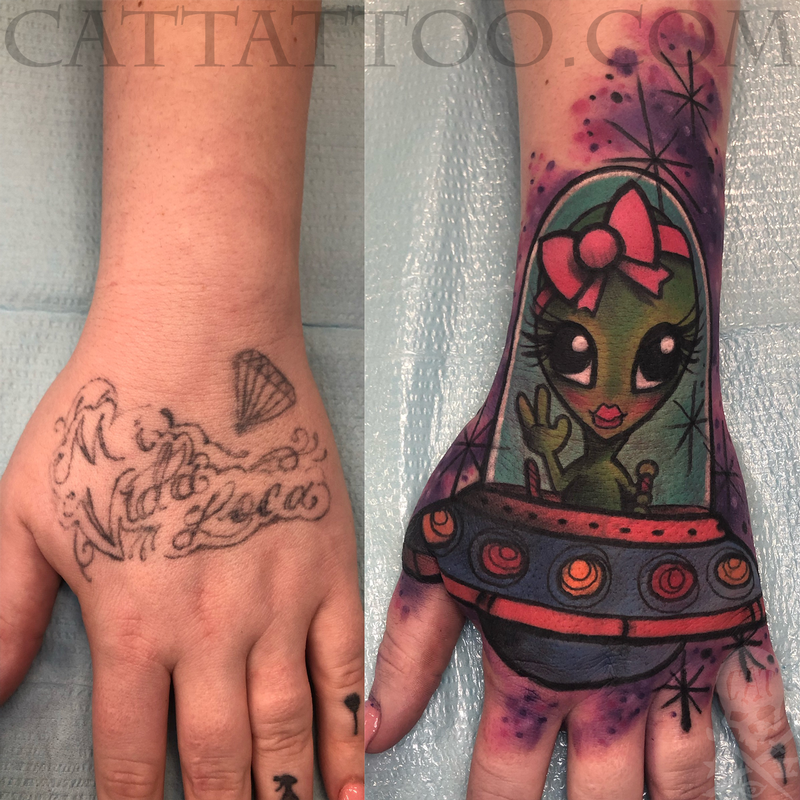 Alien Spaceship Coverup by Justin Gorbey: TattooNOW