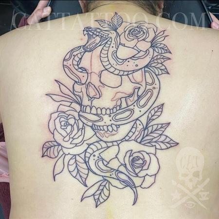 Tattoos - WIP Skull Snake and Roses - 144051