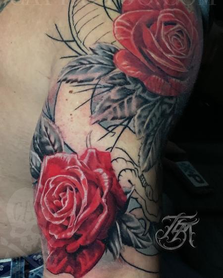 Tattoos - Progress on Snake and Roses Half Sleeve - 142748