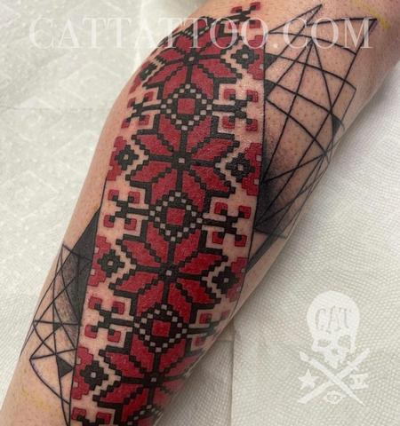 Tattoos - Geometric Pixelated Floral Tattoo - 142968