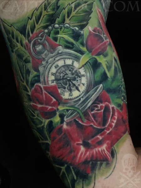 Tattoos - Pocket Watch and Rose Tattoo - 140514