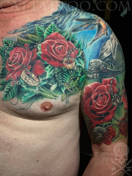 Terry Mayo - Color Rose and Rosary tattoo Image 4