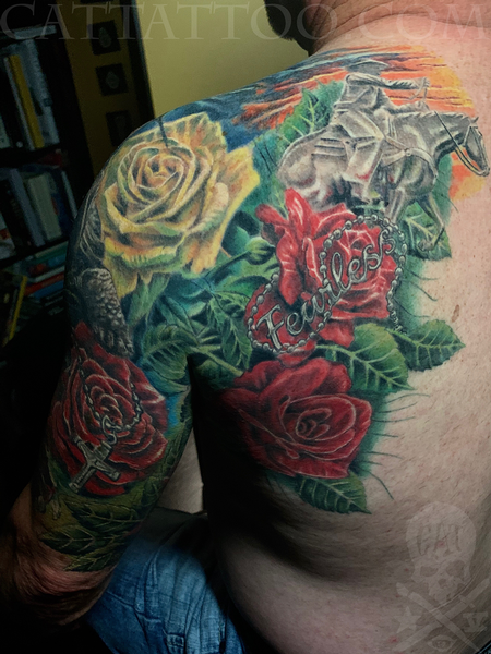 Terry Mayo - Color Rose and Rosary tattoo Image 2