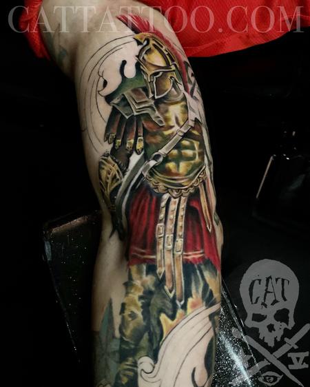 Terry Mayo - Progress on spartan soldier tattoo