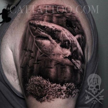 Tattoos - Black and Grey Shark - 142911