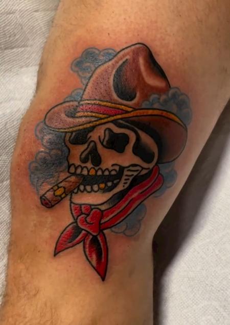 Tattoos - Traditional Smoking Cowboy Skull - 145414