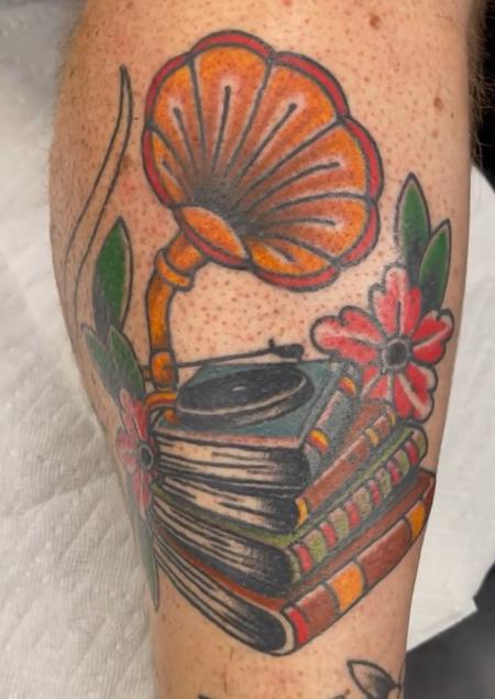 Tattoos - Traditional Style Surreal Book Gramophone - 145487