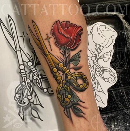 Tattoos - Shears and Rose - 145874