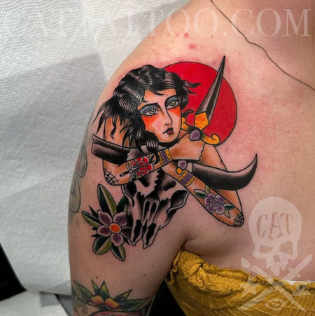 Tattoos - Lady & Cow Skull - 145936