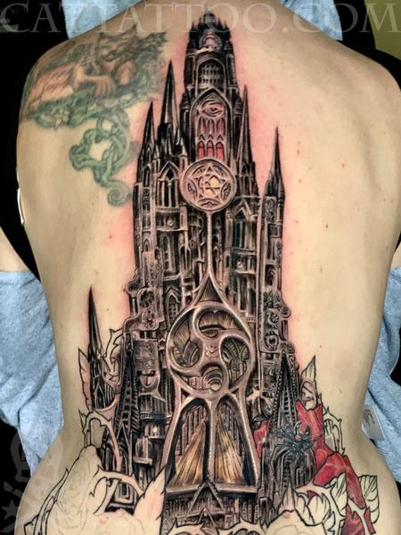 Tattoos - Large Dark Tower Back Tattoo - 140899