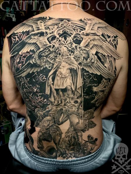 Tattoos - Progress on angel back tattoo - 140905